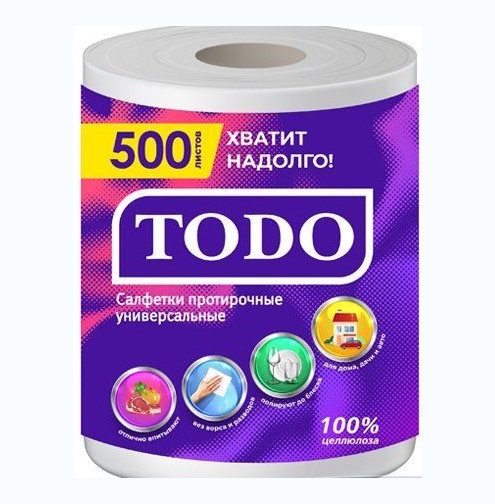 Протирочная салфетка (полотенца) TODO  2-х слойные 500 листов рулон 100% целлюлоза /6/