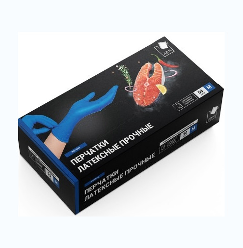 ADM Перчатки латексные  р-р M, особопрочные синие, неанатомические 50шт/уп ГОСТ 52239-2004