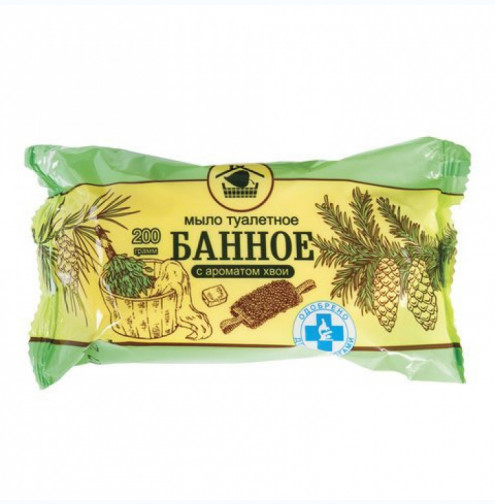 Мыло туалетное "БАННОЕ" с ароматом хвои 200 гр в обертке  (Меридиан)/40/
