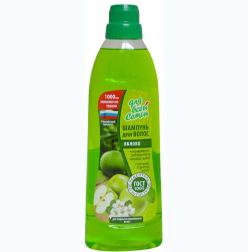 ДЛЯ ВСЕЙ СЕМЬИ Шампунь для волос Яблоко 1л(для жирных  и норм.) /12/