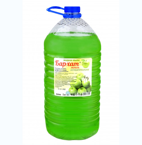 Жидкое мыло БАРХАТ 5л ЭКОНОМ антибактериальное ЗЕЛЕНОЕ