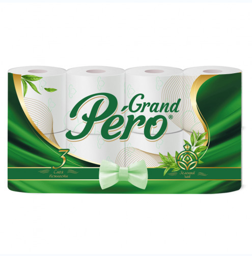 Туалетная бумага " GrandPero ЗЕЛЕНЫЙ ЧАЙ" 3-х сл. 8шт  /12/1923